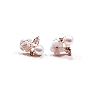 18k Gold Pearl and Diamond Zircon Earrings